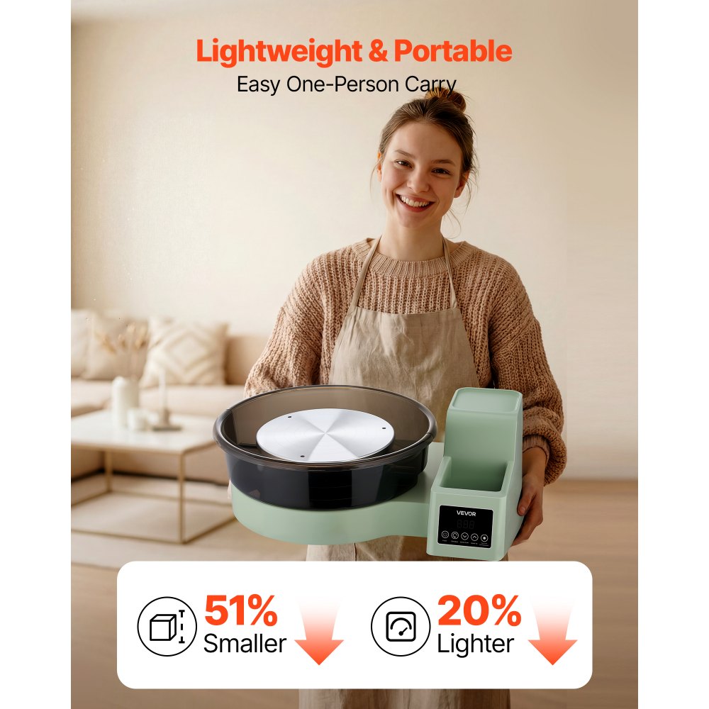 VEVOR Tornio Girevole da 36 e 28 cm Verde Vasca Rimovibile, Giradischi per Ceramica da Tavolo da 450 W con Pedale, Velocità Regolabile da 30 a 300 giri/min, per Principianti Artigianato Fai Da Te