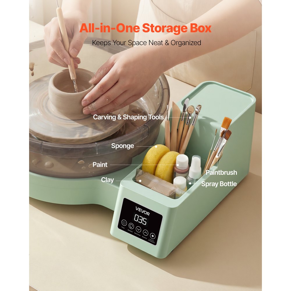 VEVOR Tornio Girevole da 36 e 28 cm Verde Vasca Rimovibile, Giradischi per Ceramica da Tavolo da 450 W con Pedale, Velocità Regolabile da 30 a 300 giri/min, per Principianti Artigianato Fai Da Te
