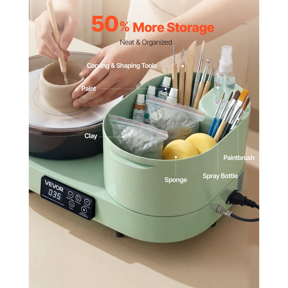 VEVOR Tornio per Argilla in Alluminio Piatto da 28cm Colore Verde, Tornio da Banco Elettrico da 450W con Pedale, Velocità Regolabile da 30 a 300 giri/min, per Creta Principianti Artigianato Fai Da Te