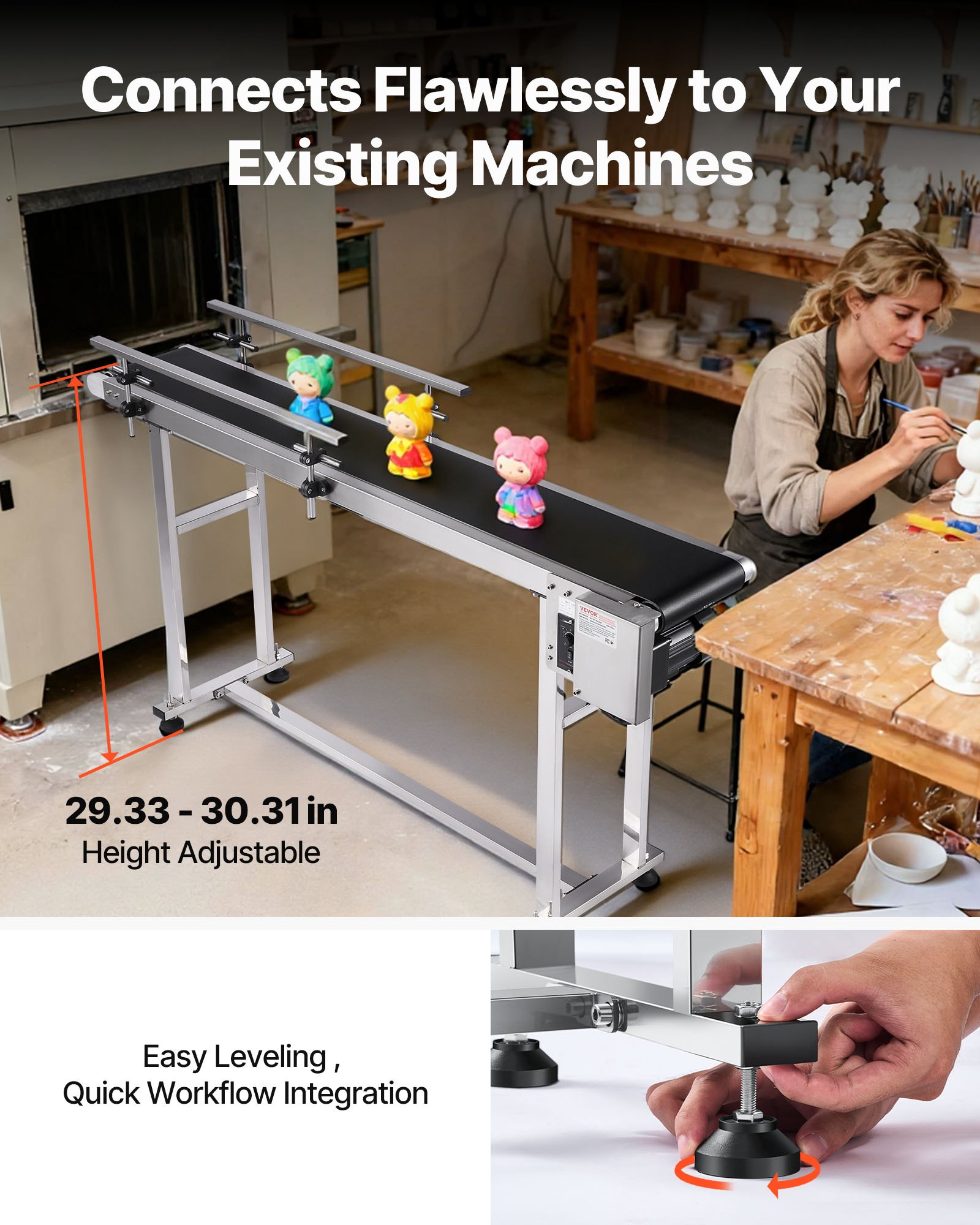 VEVOR Nastro trasportatore motorizzato 1498,6x198,1 mm, Trasportatore in acciaio inox, Nastro trasportatore antistatico in PVC velocità regolabile, Trasportatore a nastro commerciale