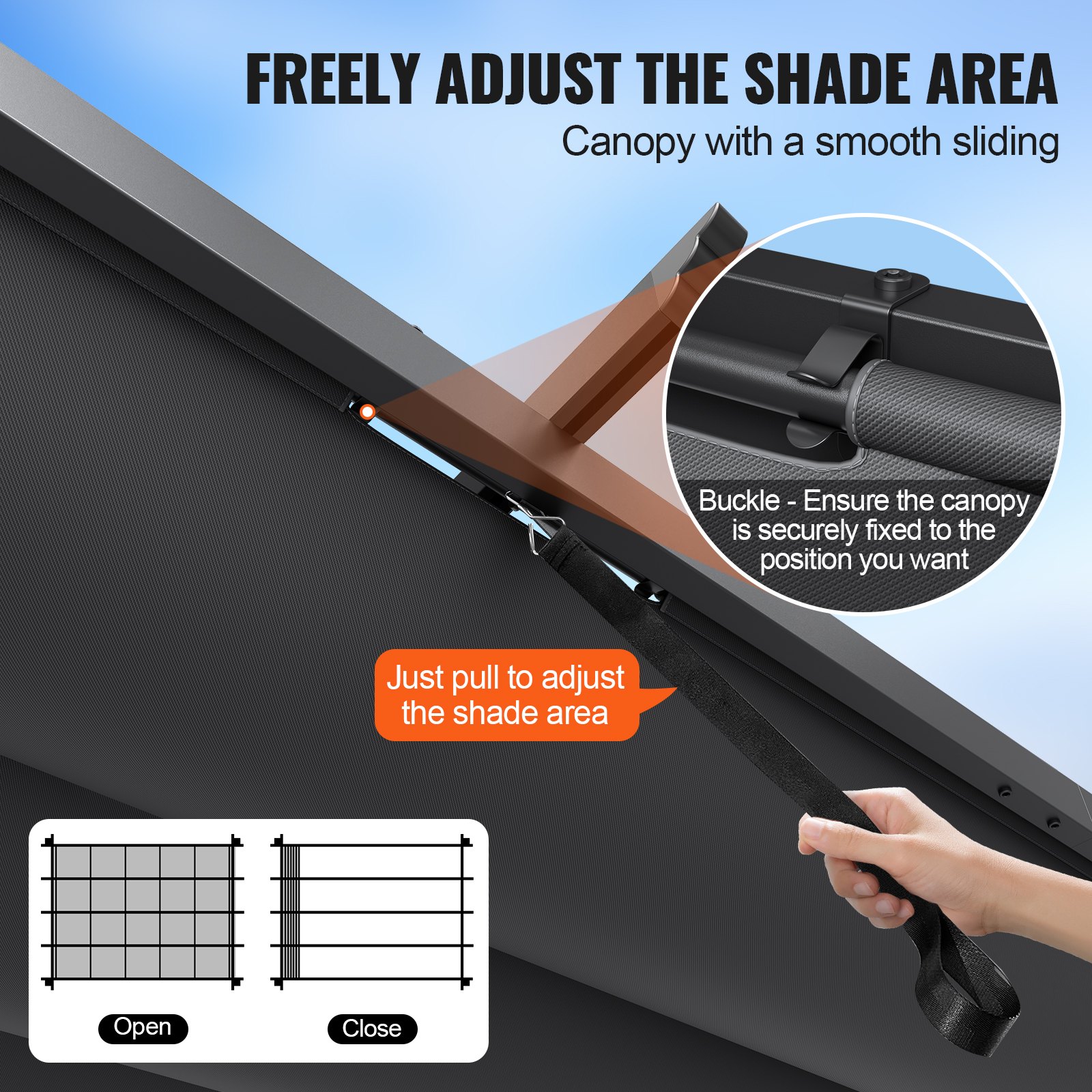 VEVOR Pergolato Retrattile per Esterni 2,96 x 3,95 x 2,3 m con Tettoia, Pergolato in Alluminio con Tettoia Retrattile, Pergolato Moderno Tettoia Parasole per Patii, Giardini, Ponti, Cortili (Grigio)