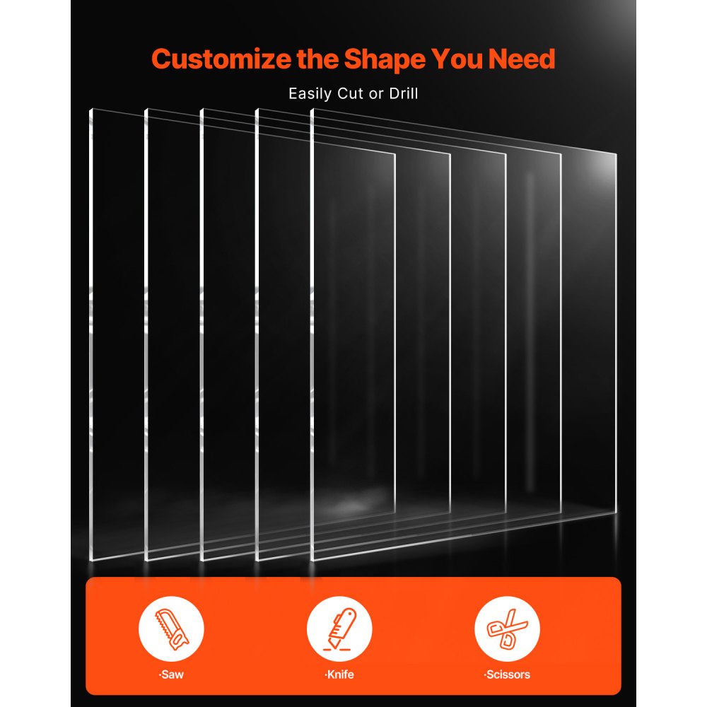 VEVOR Fogli di Plastica 5 PZ, Pannelli in Plastica Flessibile Trasparente 610 x 914 mm Spessi 1 mm per Artigianato, Vetro di Ricambio per Cornici, Progetto di Esposizione Fai da Te, Facili da Tagliare