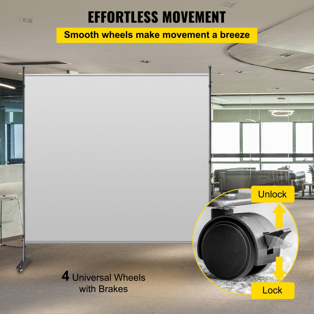 VEVOR Pannelli Fonoassorbenti, 180,34x182,88cm Pannelli Isolamento Acustico, Paraventi in Acciaio 45 + Alluminio 6061, Colore Grigio, Divisore Stanza Acustica con 4 Ruote Omnidirezionali, per Uffici