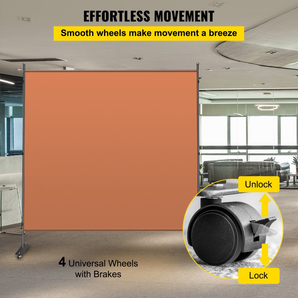 VEVOR Pannelli Fonoassorbenti, 180,34x182,88cm Pannelli Isolamento Acustico, Paraventi in Acciaio 45+Alluminio 6061, Colore Marrone, Divisore Stanza Acustica con 4 Ruote Omnidirezionali, per Uffici