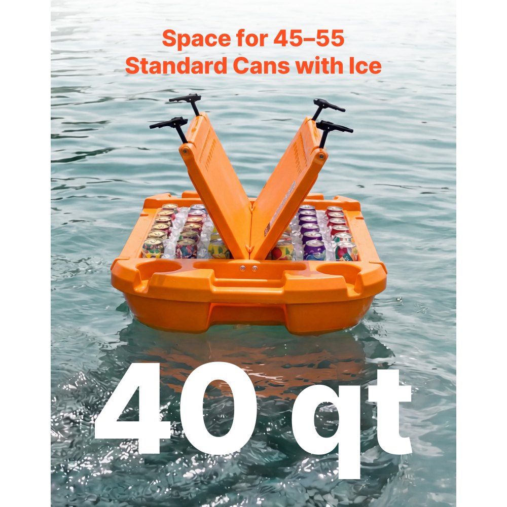 VEVOR Ghiacciaia Anfibia Galleggiante da 37,9 L con Scocca Rigida, Contenitore Frigorifero Galleggiante con Vano a Secco Portabevande, con Fune di Traino per Piscine Laghi Fiumi Spiagge, Arancione