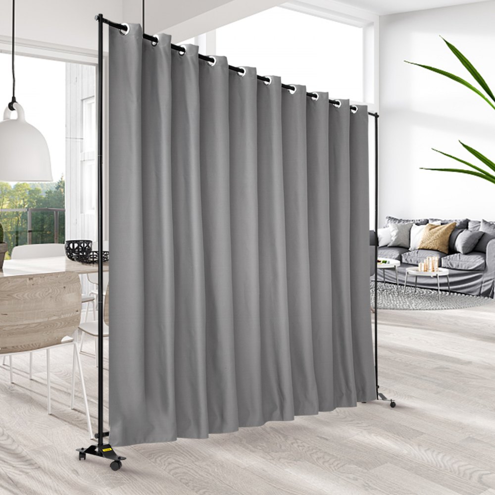 VEVOR Tenda Divisorio Scorrevole Poliestere, 2,4 x 3 m Tende Oscuranti per Interni Colore Argento per Camera Privata Pieghevole Insonorizzate per Decorare Soggiorno, Sala da Pranzo, Studio, Hotel, Bar