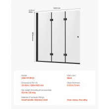 VEVOR Porta Doccia per Vasca Bagno Pieghevole Senza Telaio Nero 1295 x 1422 mm