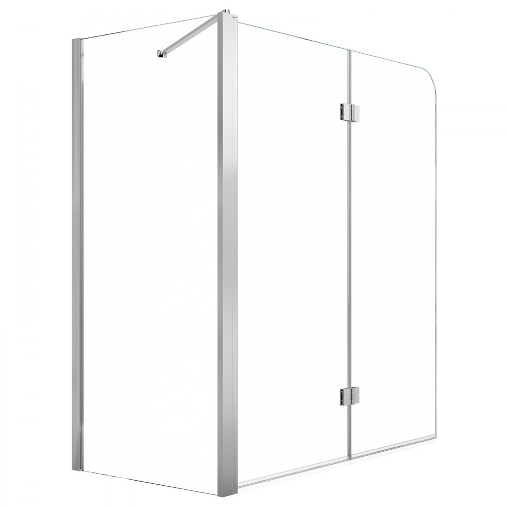 VEVOR Box Doccia per Vasca da Bagno 700/1200 x 1400 mm 2 Ante, Sopravasca Semi-senza Telaio in Vetro Temperato 6 mm, Colore Argento Pieghevole a 180°, con 1 Pannello Fisso e 2 Pieghevoli, per Bagni