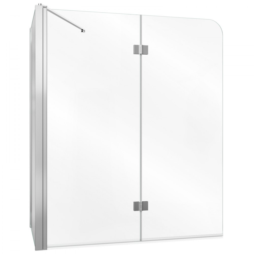 VEVOR Box Doccia per Vasca da Bagno 700/1200 x 1400 mm 2 Ante, Sopravasca Semi-senza Telaio in Vetro Temperato 6 mm, Colore Argento Pieghevole a 180°, con 1 Pannello Fisso e 2 Pieghevoli, per Bagni