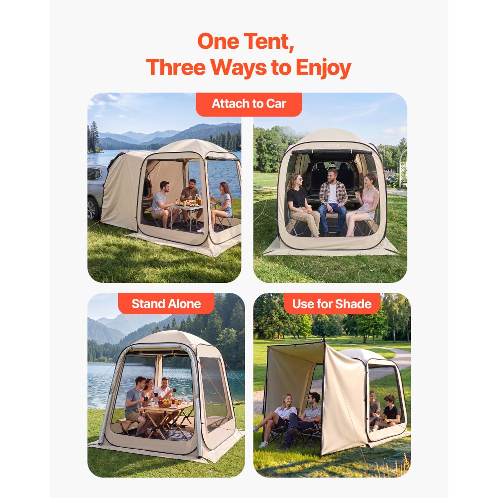 VEVOR Tenda da Campeggio da 1825 x 1825 x 2200 mm, Tenda da Portellone Posteriore per SUV da 4-6 Persone, con Zanzariera e Borsa per il Trasporto, Lati in Rete, per Giardino, Attività all'Aperto