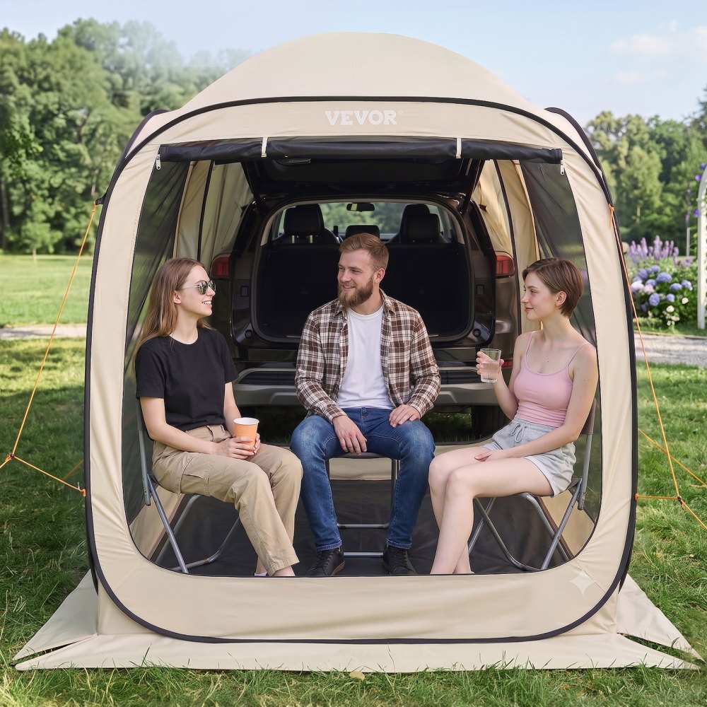VEVOR Tenda da Campeggio da 1825 x 1825 x 2200 mm, Tenda da Portellone Posteriore per SUV da 4-6 Persone, con Zanzariera e Borsa per il Trasporto, Lati in Rete, per Giardino, Attività all'Aperto
