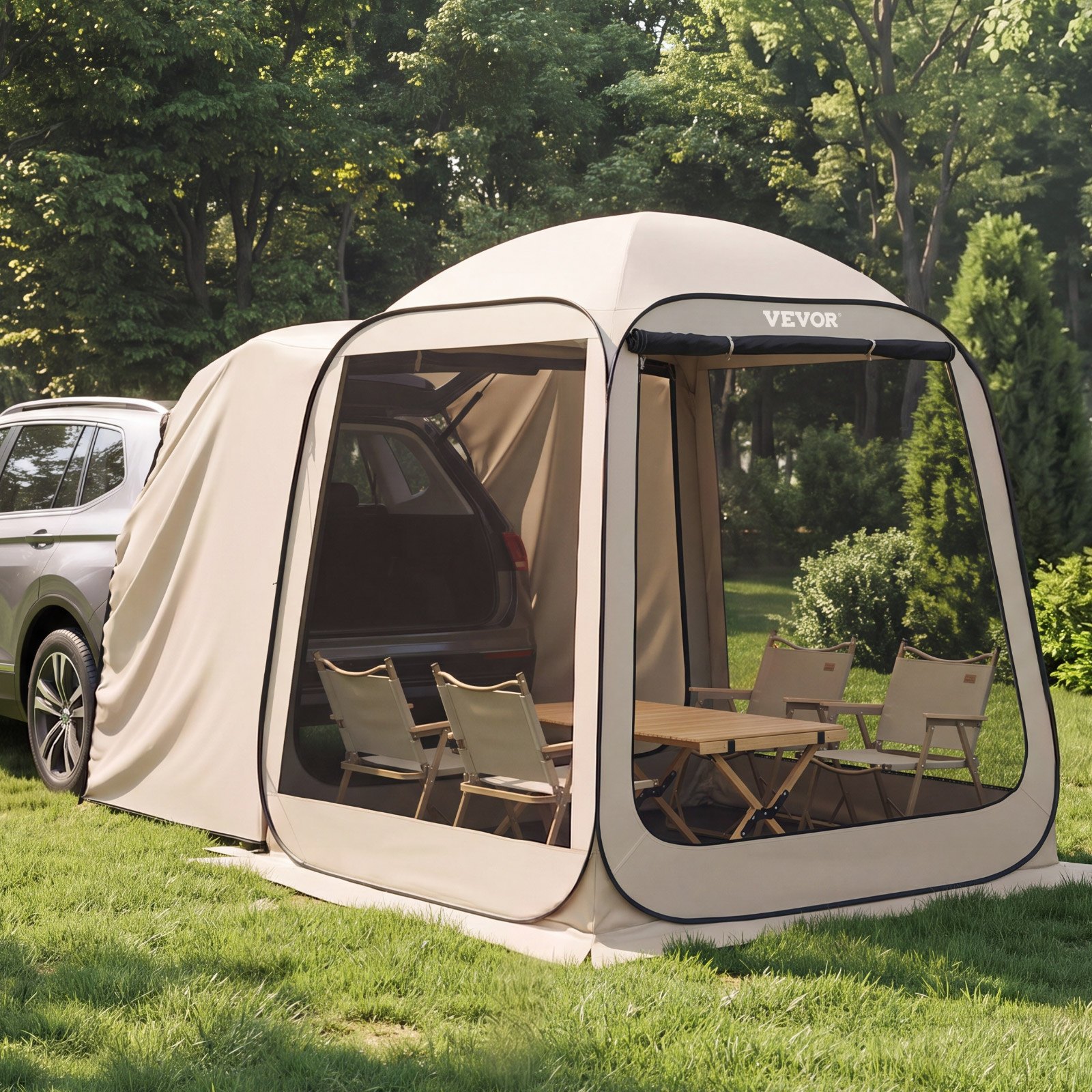 VEVOR Tenda da Campeggio da 1825 x 1825 x 2200 mm, Tenda da Portellone Posteriore per SUV da 4-6 Persone, con Zanzariera e Borsa per il Trasporto, Lati in Rete, per Giardino, Attività all'Aperto