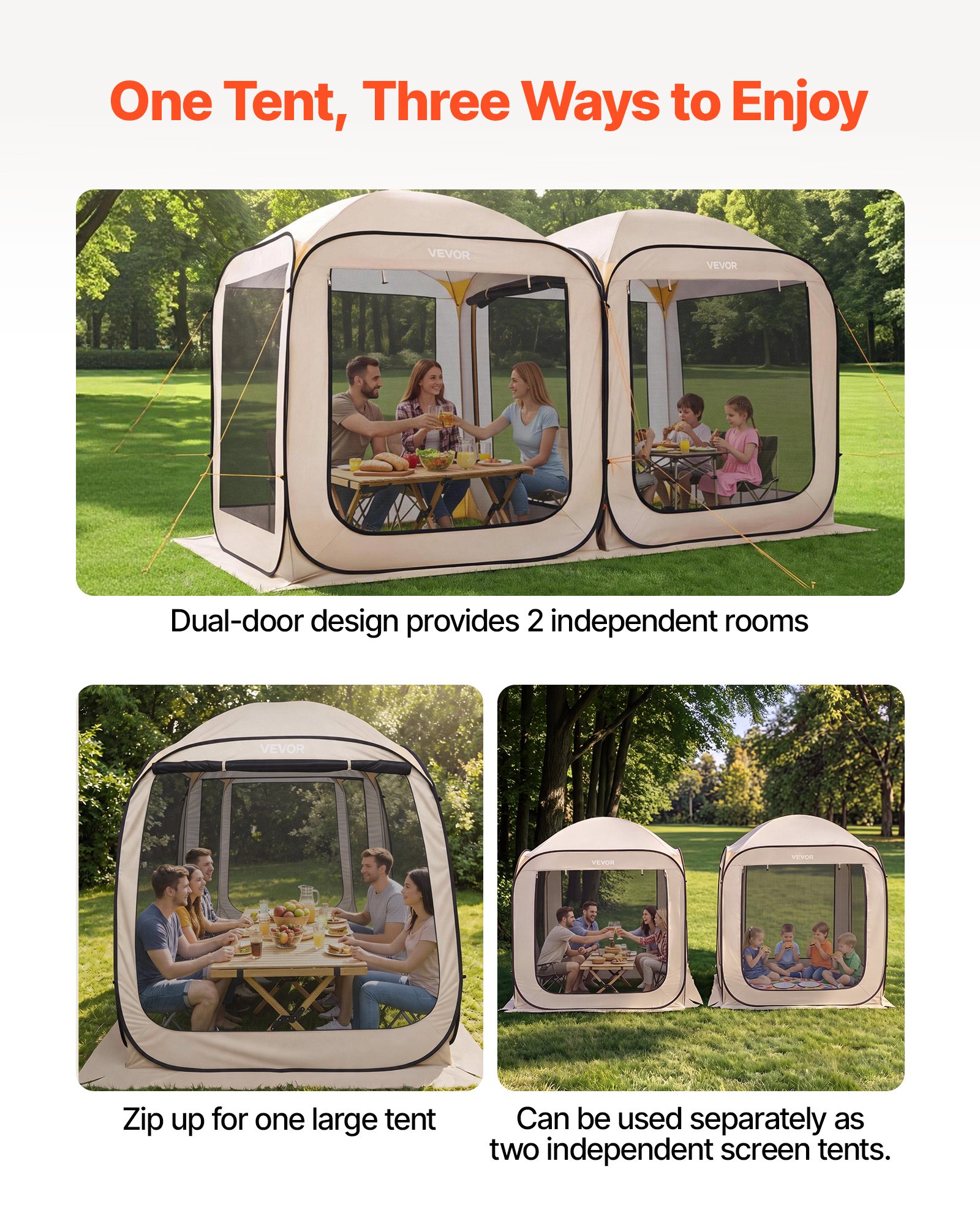 VEVOR Tenda da Campeggio Portatile da 3660 x 1825 x 2200 mm, Tenda Gazebo a Baldacchino con Borsa per il Trasporto, Lati in Rete, Picchetti da Terra, per Giardino, Patio e Attività all'Aperto