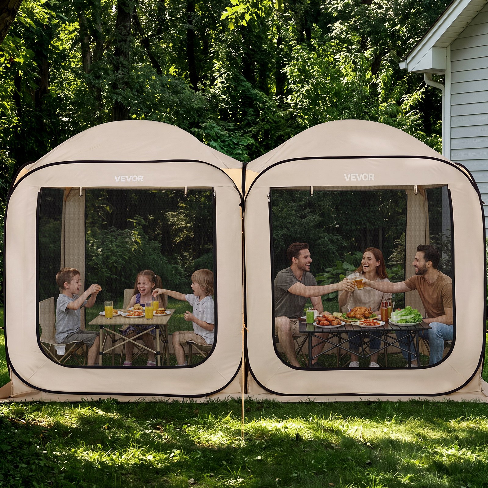 VEVOR Tenda da Campeggio Portatile da 3660 x 1825 x 2200 mm, Tenda Gazebo a Baldacchino con Borsa per il Trasporto, Lati in Rete, Picchetti da Terra, per Giardino, Patio e Attività all'Aperto