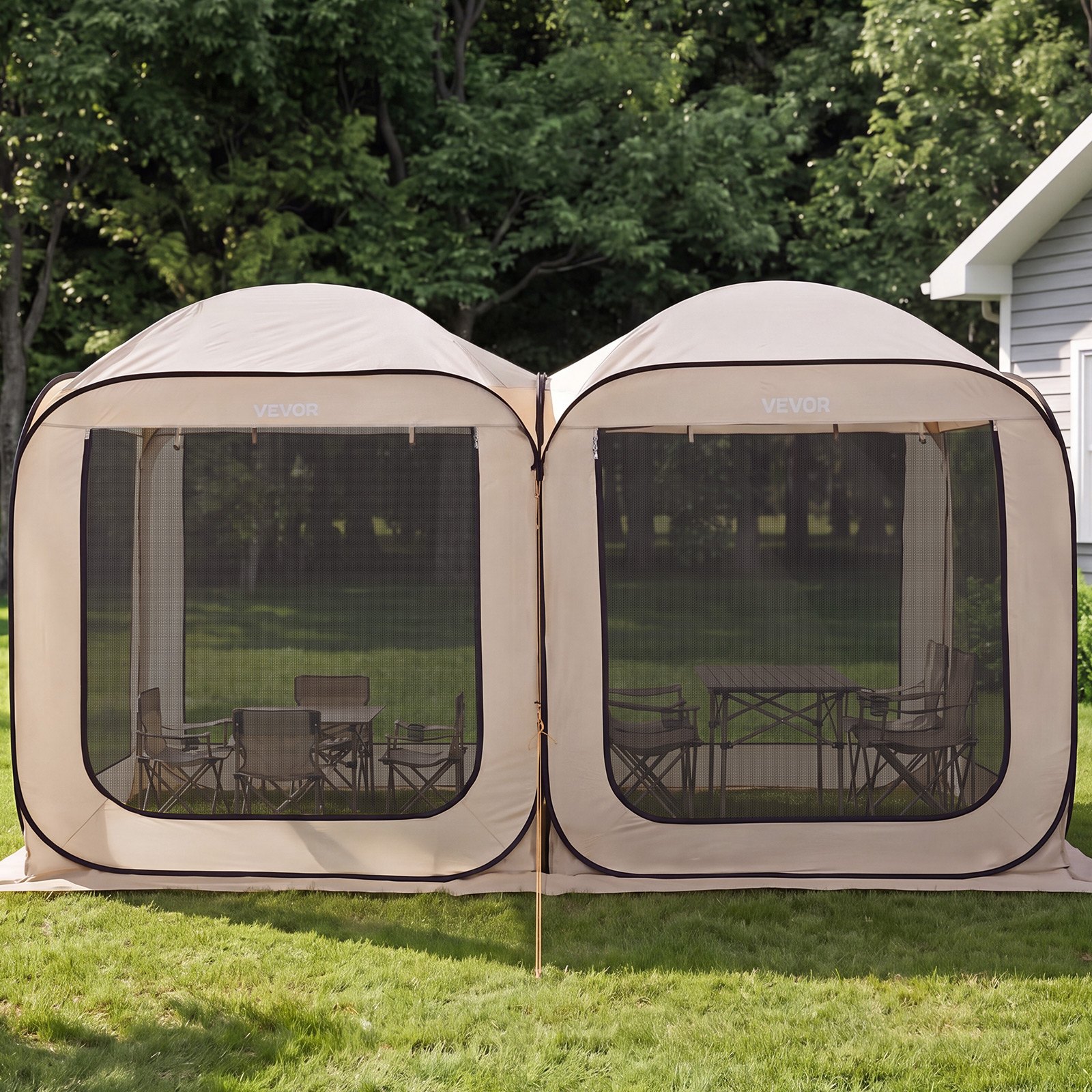 VEVOR Tenda da Campeggio Portatile da 3660 x 1825 x 2200 mm, Tenda Gazebo a Baldacchino con Borsa per il Trasporto, Lati in Rete, Picchetti da Terra, per Giardino, Patio e Attività all'Aperto