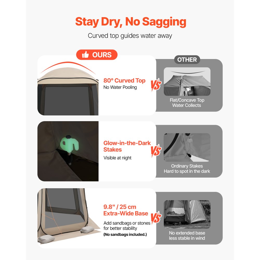 VEVOR Tenda da Campeggio Trasparente con Finestra 3030 x 2650 x 2300 mm Tenda Gazebo a Baldacchino per 4-8 Persone, con Borsa per il Trasporto, Lati in Rete, per Patio e Attività all'Aperto, Beige