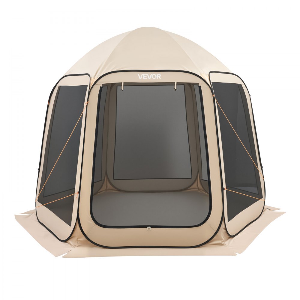 VEVOR Tenda da Campeggio Trasparente con Finestra 3030 x 2650 x 2300 mm Tenda Gazebo a Baldacchino per 4-8 Persone, con Borsa per il Trasporto, Lati in Rete, per Patio e Attività all'Aperto, Beige