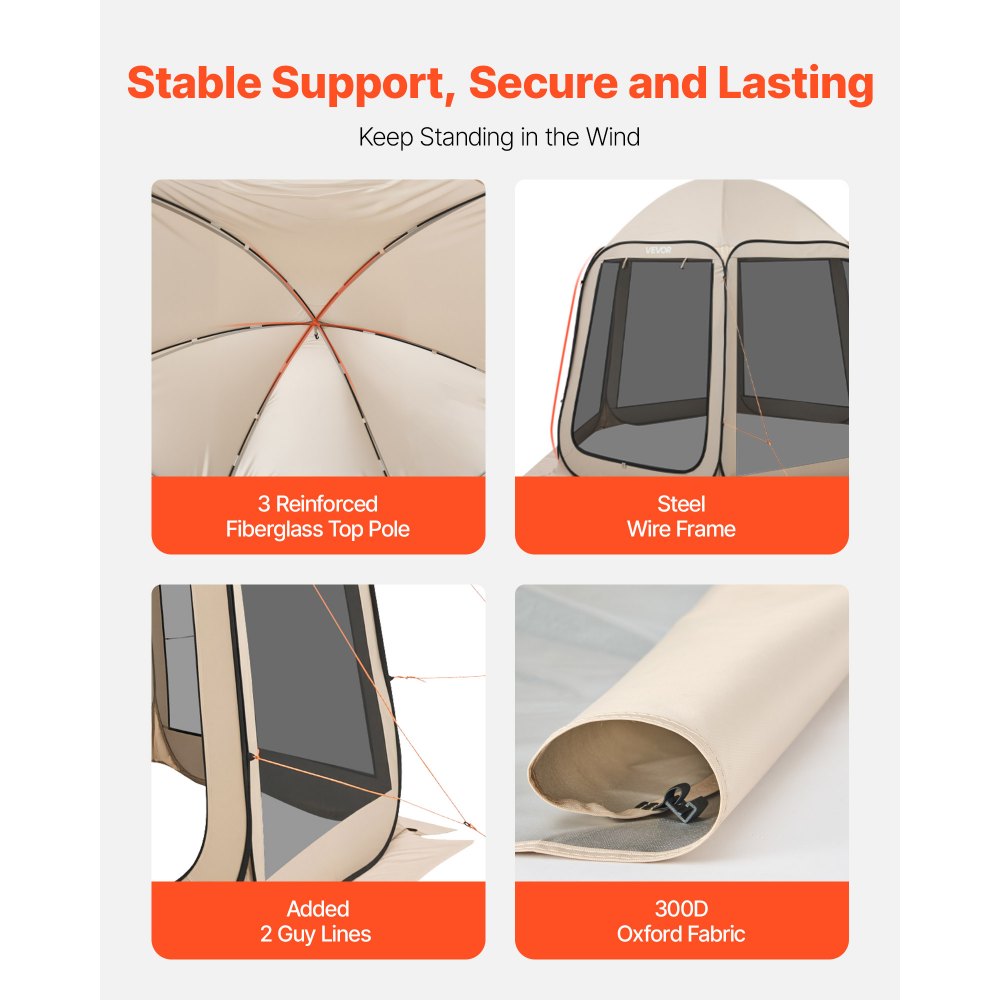 VEVOR Tenda da Campeggio Trasparente con Finestra 3030 x 2650 x 2300 mm Tenda Gazebo a Baldacchino per 4-8 Persone, con Borsa per il Trasporto, Lati in Rete, per Patio e Attività all'Aperto, Beige
