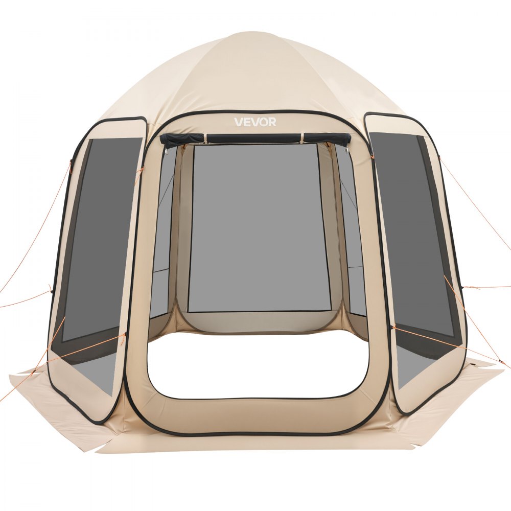 VEVOR Tenda da Campeggio Trasparente con Finestra 3030 x 2650 x 2300 mm Tenda Gazebo a Baldacchino per 4-8 Persone, con Borsa per il Trasporto, Lati in Rete, per Patio e Attività all'Aperto, Beige
