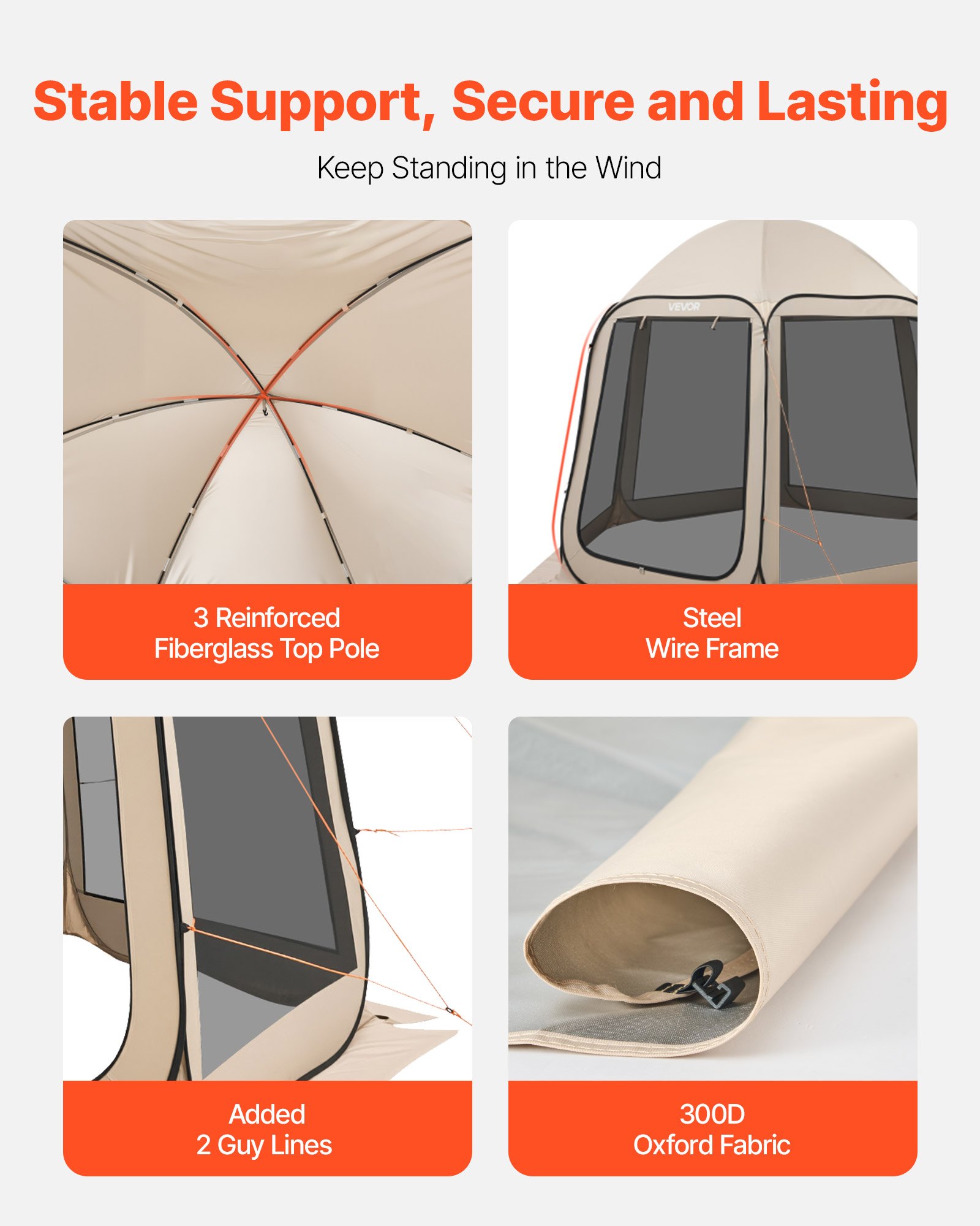 VEVOR Tenda da Campeggio Trasparente con Finestra 3030 x 2650 x 2300 mm Tenda Gazebo a Baldacchino per 4-8 Persone, con Borsa per il Trasporto, Lati in Rete, per Patio e Attività all'Aperto, Beige