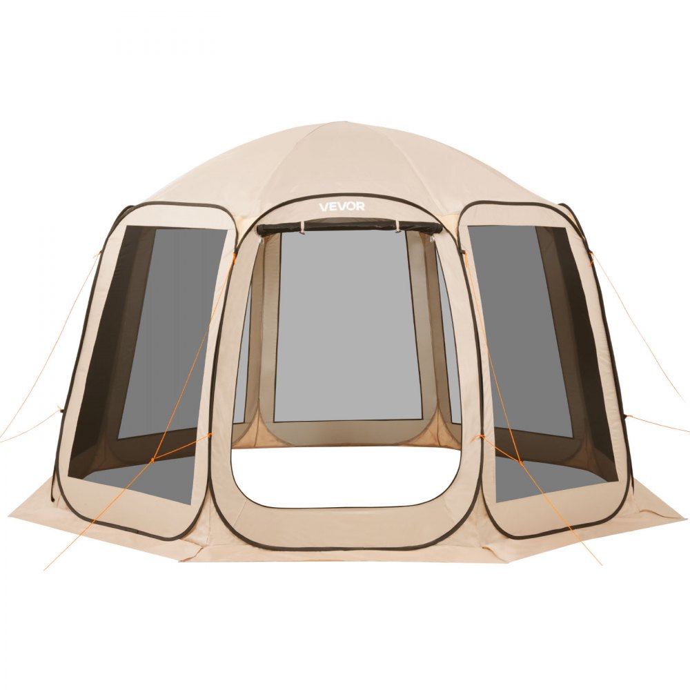 VEVOR Tenda da Campeggio Trasparente con Finestra 3660 x 3380 x 2300 mm Tenda Gazebo a Baldacchino per 10-12 Persone, con Borsa per il Trasporto, Lati in Rete, per Patio e Attività all'Aperto, Beige