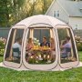 VEVOR Screen House Tent, 3660 x 3380 x 2300 mm, 10-12 Person Pop Up Screen Tent, Portable Screened in Canopy with Carry Bag, Netting Sides, Ground Stakes, for Garden, Patio, Outdoor Activities, Beige