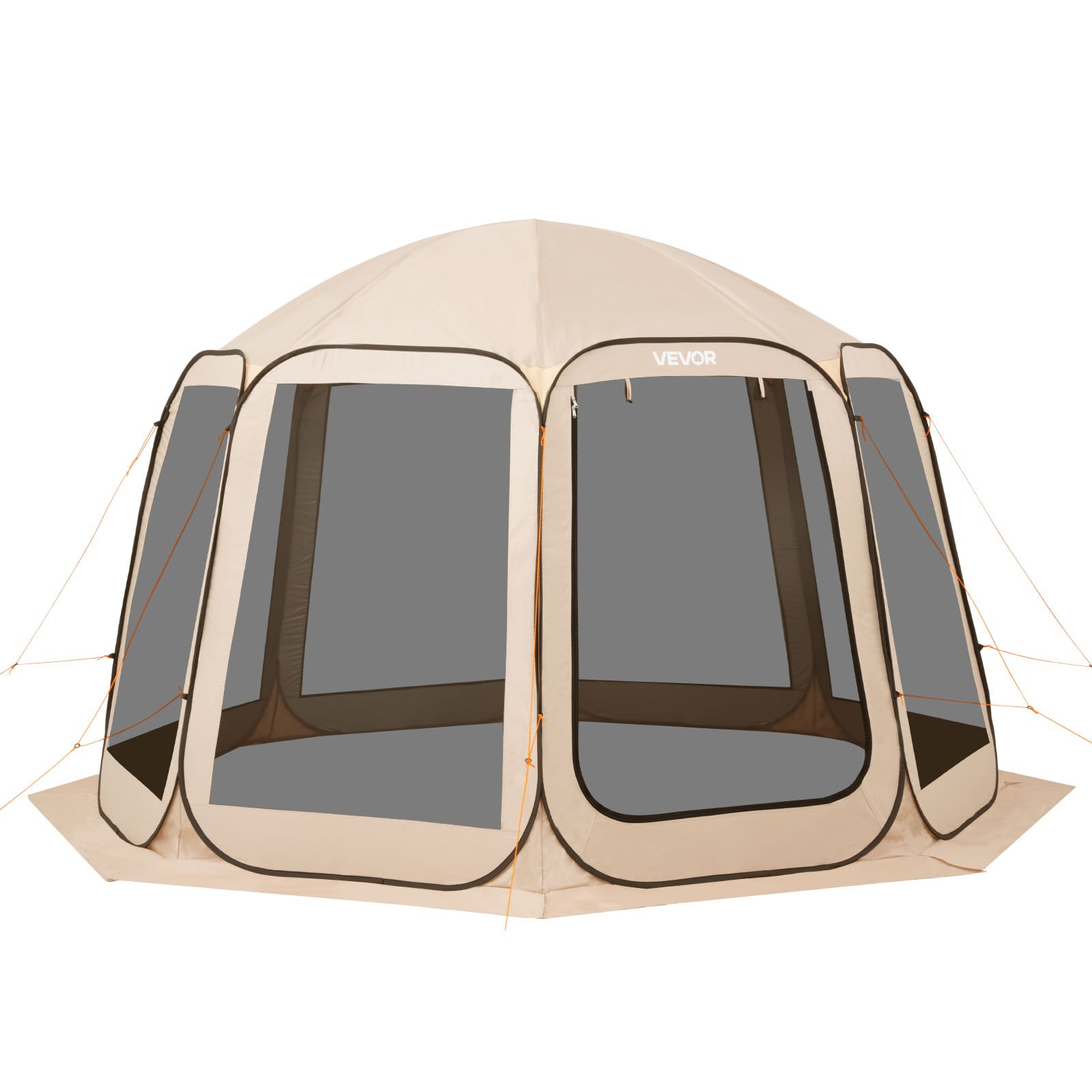VEVOR Tenda da Campeggio Trasparente con Finestra 3660 x 3380 x 2300 mm Tenda Gazebo a Baldacchino per 10-12 Persone, con Borsa per il Trasporto, Lati in Rete, per Patio e Attività all'Aperto, Beige