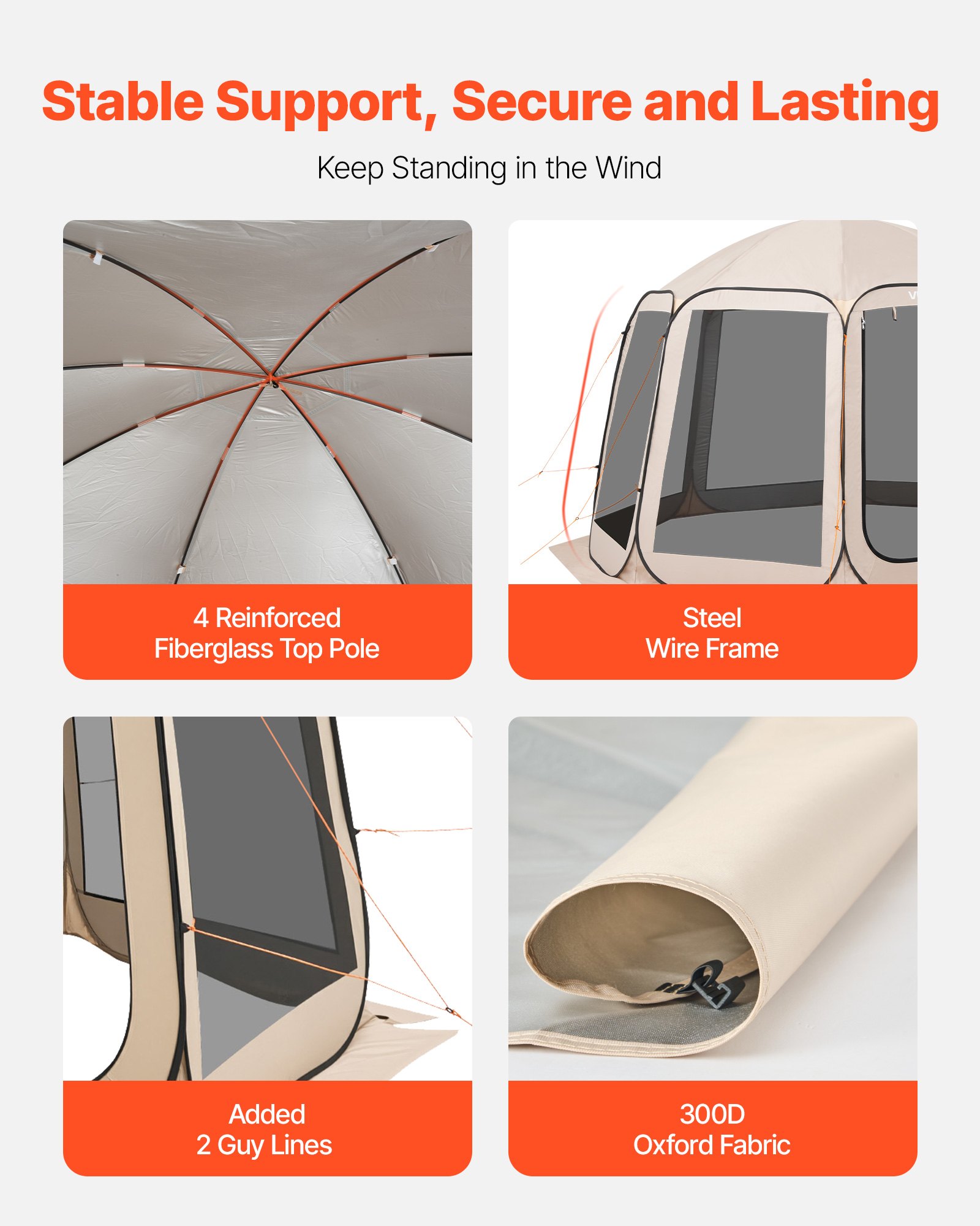 VEVOR Tenda da Campeggio Trasparente con Finestra 3660 x 3380 x 2300 mm Tenda Gazebo a Baldacchino per 10-12 Persone, con Borsa per il Trasporto, Lati in Rete, per Patio e Attività all'Aperto, Beige