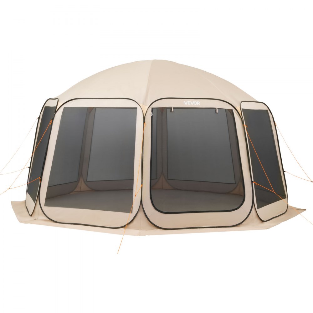 VEVOR Tenda da Campeggio Trasparente con Finestra 4500 x 4250 x 2450 mm Tenda Gazebo a Baldacchino per 12-15 Persone, con Borsa per il Trasporto, Lati in Rete, per Patio e Attività all'Aperto, Beige