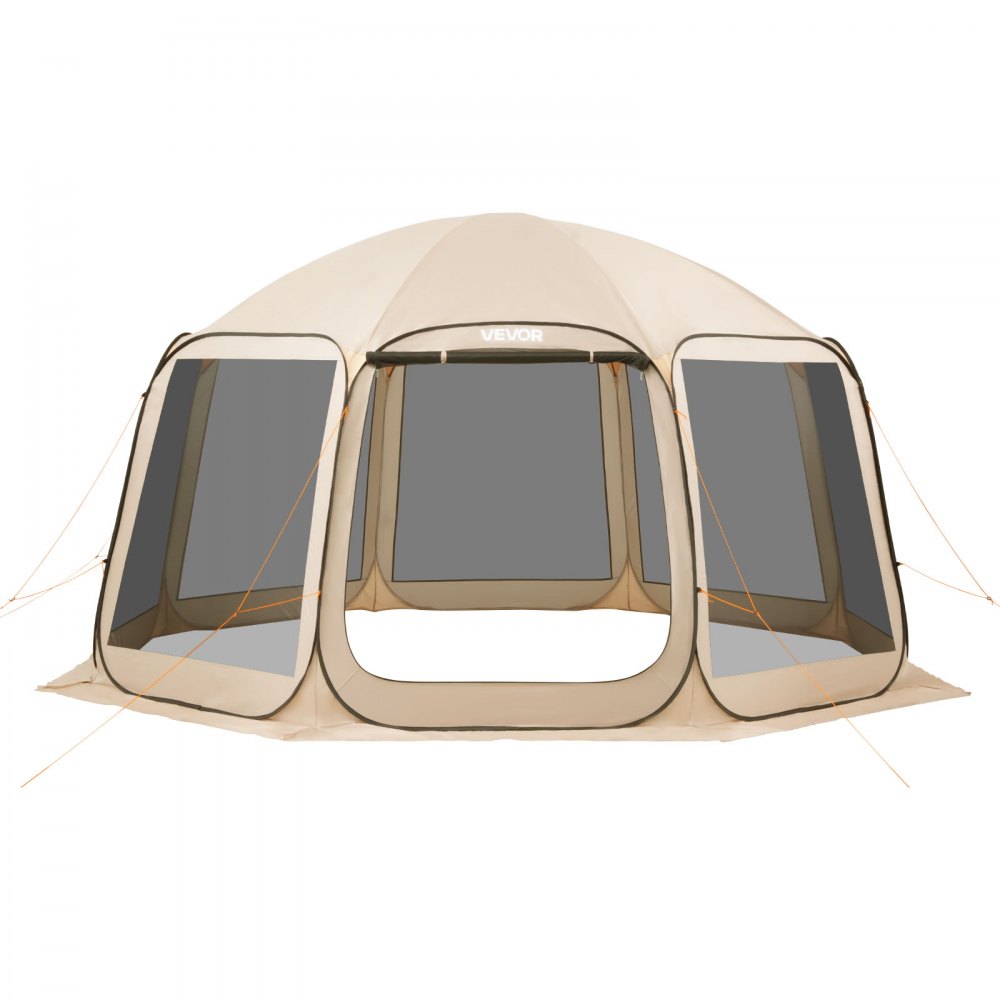 VEVOR Tenda da Campeggio Trasparente con Finestra 4500 x 4250 x 2450 mm Tenda Gazebo a Baldacchino per 12-15 Persone, con Borsa per il Trasporto, Lati in Rete, per Patio e Attività all'Aperto, Beige