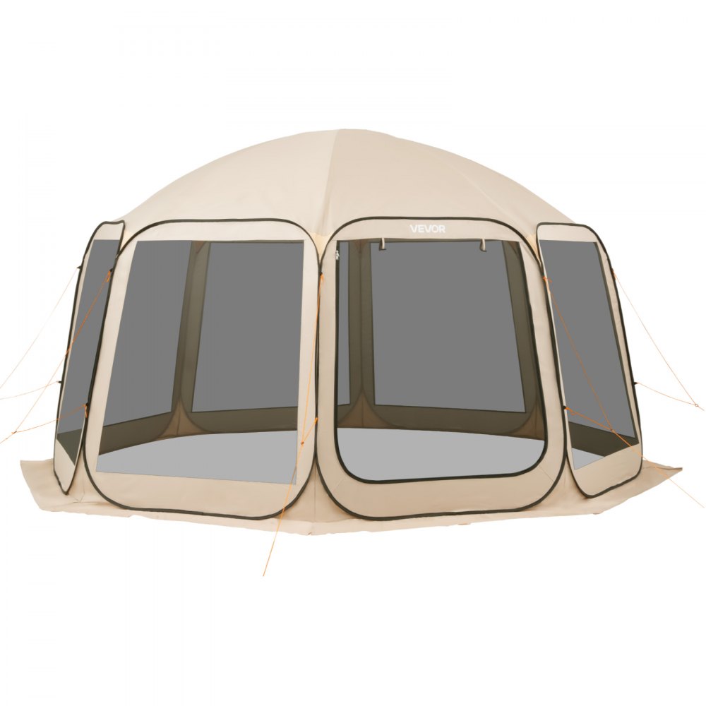VEVOR Tenda da Campeggio Trasparente con Finestra 4500 x 4250 x 2450 mm Tenda Gazebo a Baldacchino per 12-15 Persone, con Borsa per il Trasporto, Lati in Rete, per Patio e Attività all'Aperto, Beige