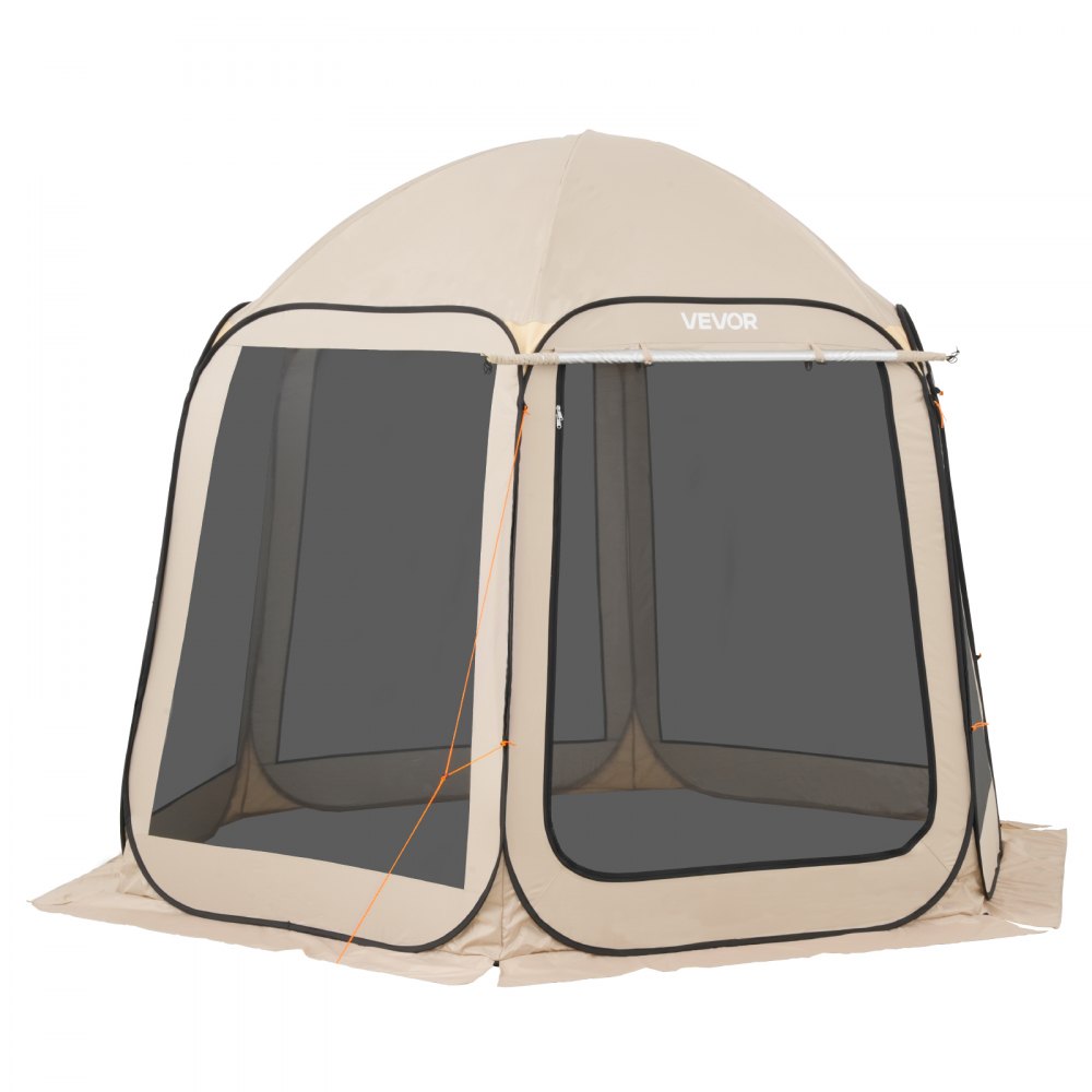 VEVOR Tenda da Campeggio Trasparente con Finestra 3030 x 2650 x 2300 mm per 4-8 Persone con Tendalino Esteso, con Borsa per il Trasporto, Lati in Rete, per Patio e Attività all'Aperto, Beige
