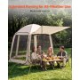 VEVOR Tenda da Campeggio Trasparente con Finestra 3030 x 2650 x 2300 mm per 4-8 Persone con Tendalino Esteso, con Borsa per il Trasporto, Lati in Rete, per Patio e Attività all'Aperto, Beige