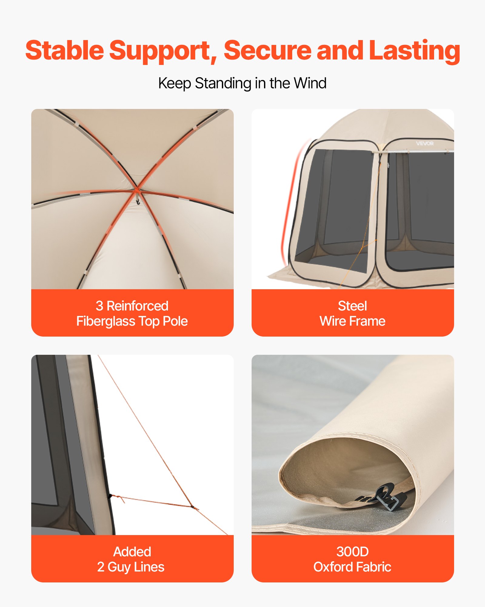 VEVOR Tenda da Campeggio Trasparente con Finestra 3030 x 2650 x 2300 mm per 4-8 Persone con Tendalino Esteso, con Borsa per il Trasporto, Lati in Rete, per Patio e Attività all'Aperto, Beige