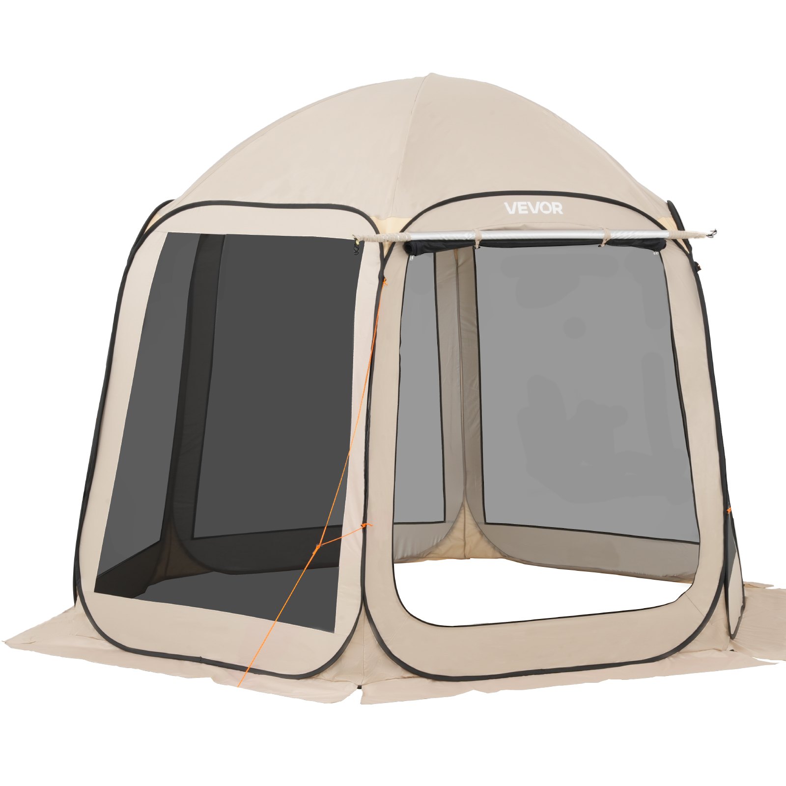 VEVOR Tenda da Campeggio Trasparente con Finestra 3030 x 2650 x 2300 mm per 4-8 Persone con Tendalino Esteso, con Borsa per il Trasporto, Lati in Rete, per Patio e Attività all'Aperto, Beige
