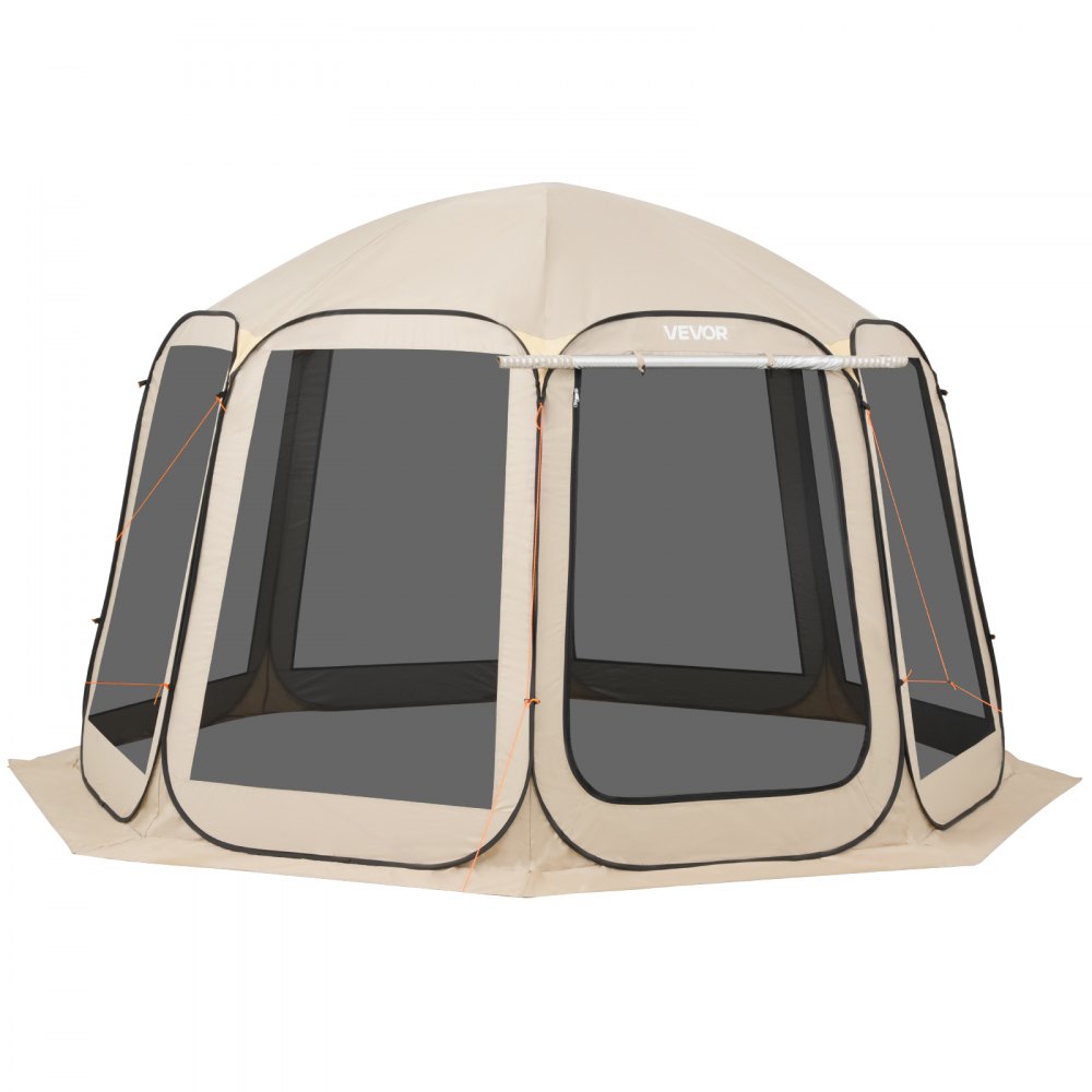 VEVOR Tenda da Campeggio Trasparente con Finestra 3660 x 3380 x 2300 mm per 10-12 Persone con Tendalino Esteso, con Borsa per il Trasporto, Lati in Rete, per Patio e Attività all'Aperto, Beige