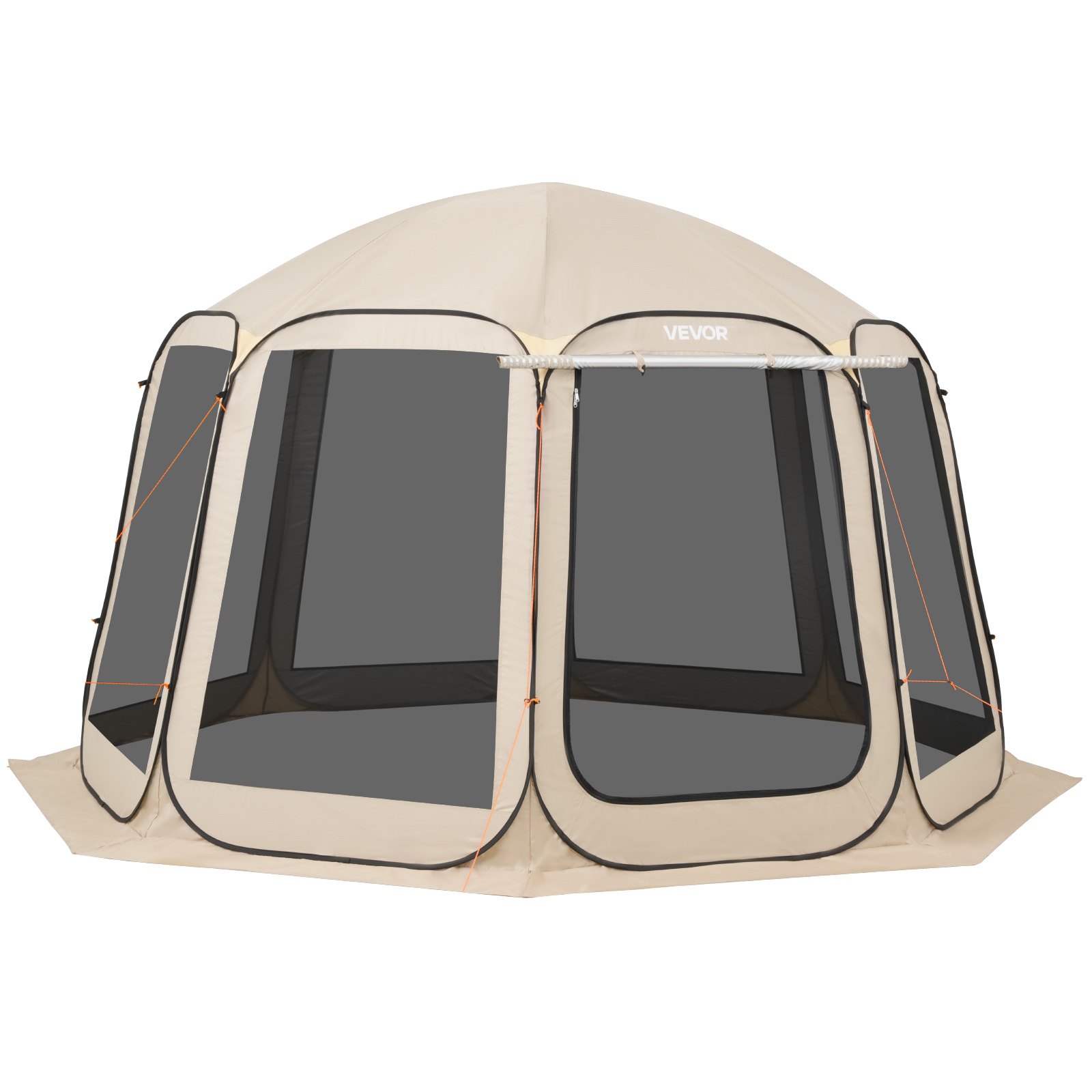 VEVOR Tenda da Campeggio Trasparente con Finestra 3660 x 3380 x 2300 mm per 10-12 Persone con Tendalino Esteso, con Borsa per il Trasporto, Lati in Rete, per Patio e Attività all'Aperto, Beige