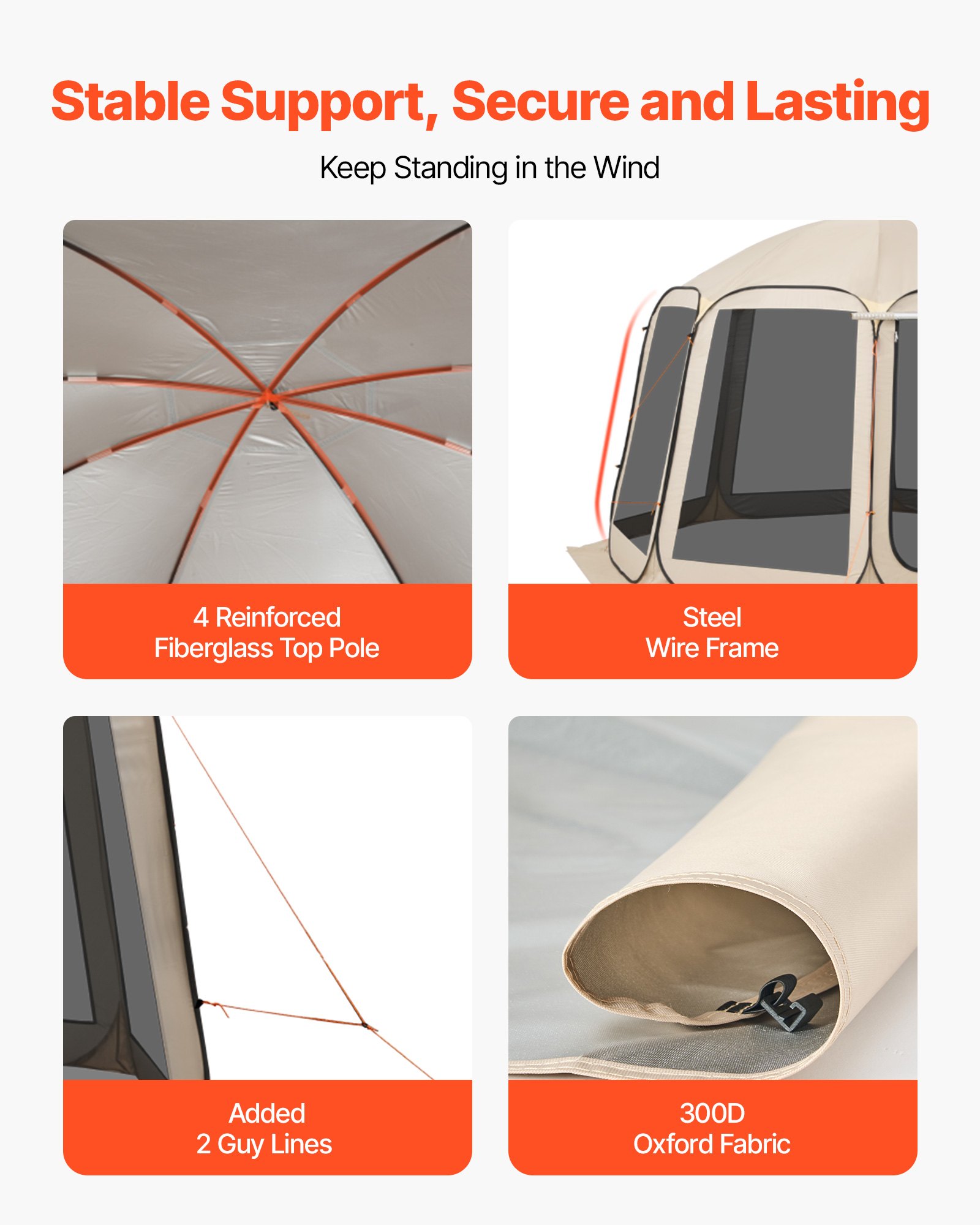 VEVOR Tenda da Campeggio Trasparente con Finestra 3660 x 3380 x 2300 mm per 10-12 Persone con Tendalino Esteso, con Borsa per il Trasporto, Lati in Rete, per Patio e Attività all'Aperto, Beige