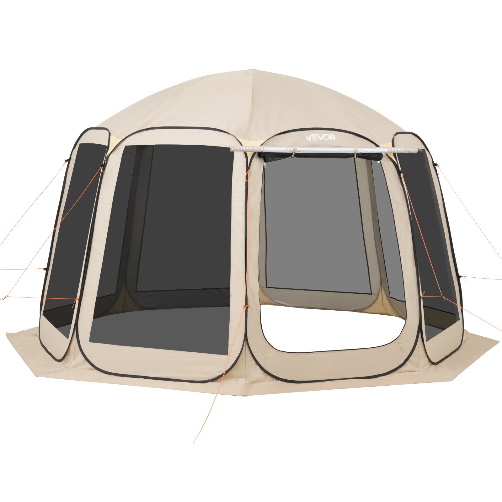 VEVOR Tenda da Campeggio Trasparente con Finestra 3660 x 3380 x 2300 mm per 10-12 Persone con Tendalino Esteso, con Borsa per il Trasporto, Lati in Rete, per Patio e Attività all'Aperto, Beige