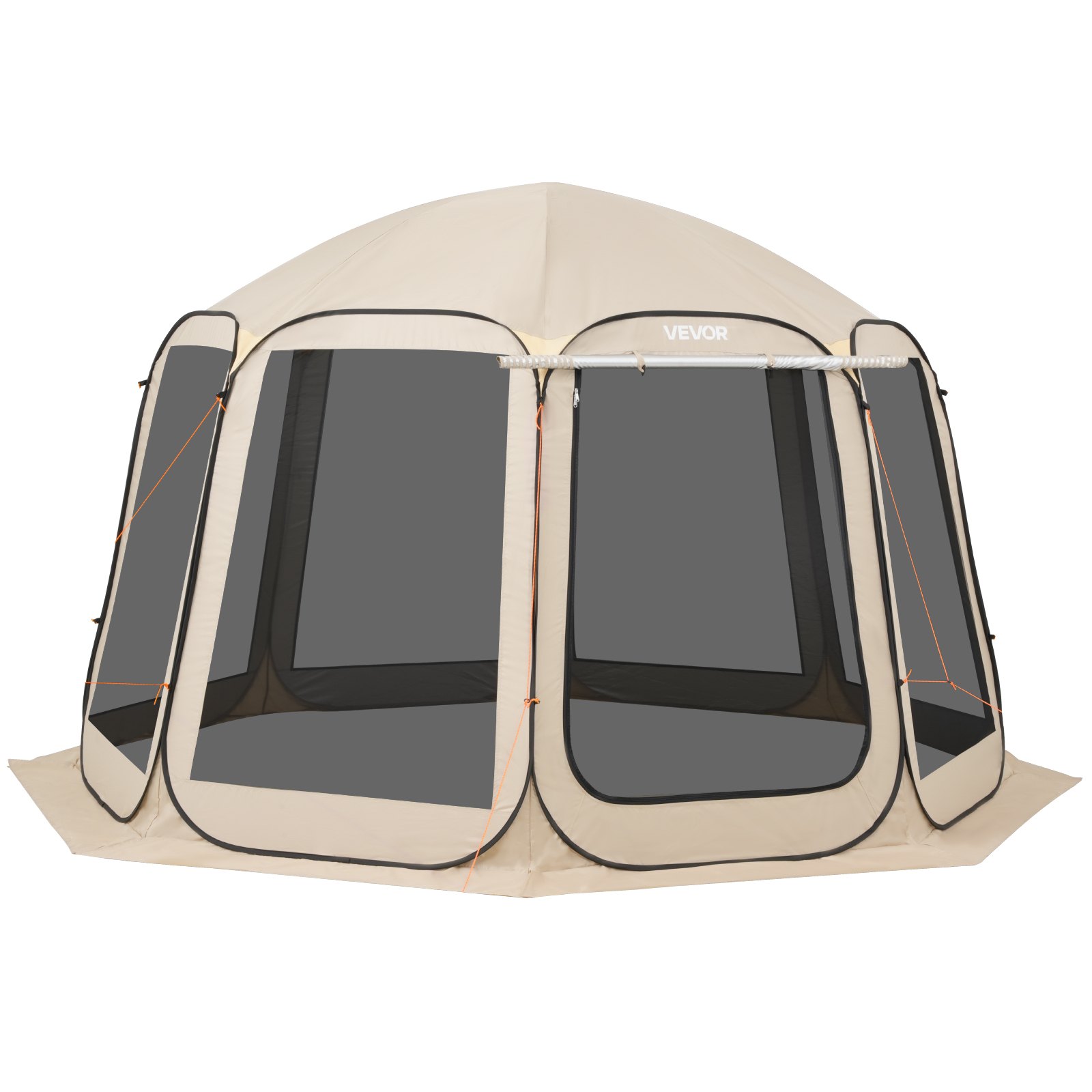VEVOR Tenda da Campeggio Trasparente con Finestra 3660 x 3380 x 2300 mm per 10-12 Persone con Tendalino Esteso, con Borsa per il Trasporto, Lati in Rete, per Patio e Attività all'Aperto, Beige