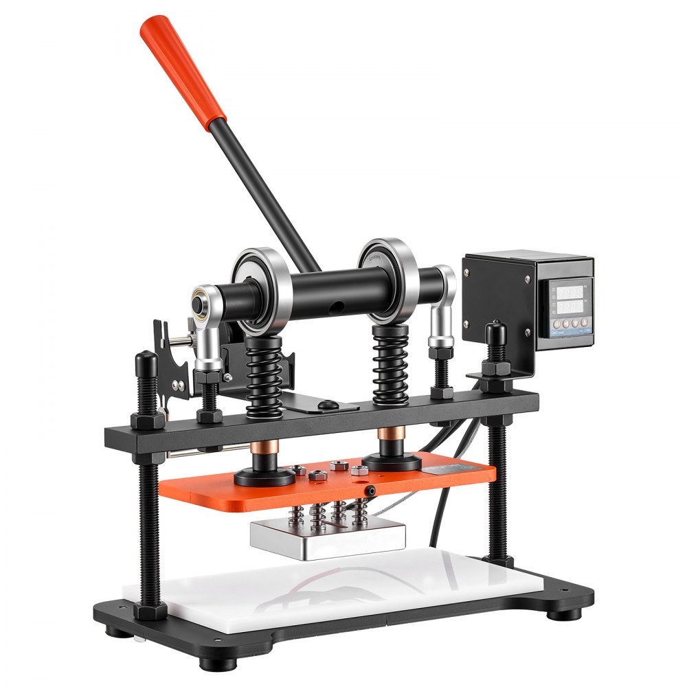 VEVOR Macchina da Taglio Cuoio Riscaldata Dimensioni Piastra 260 x 120 mm, per Stampaggio Goffratura Fustellatura Pelle, Pressione 1,5 T, Corsa 12 mm, Doppi Alberi Guida, Pannello Controllo Digitale