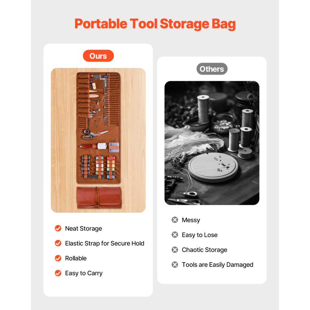 VEVOR 92-piece Leather Craft Tool Set with Portable Canvas Storage Bag: Graphic Tools, Punching Tools, Sewing Tools, Cutting Tools, Ideal for Beginners, DIYers, and Professionals