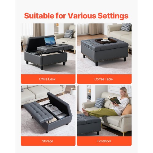Tbfit Grande Panca Quadrata Con Contenitore – Pouf Imbottito 80x80x48 Cm, Grigio Scuro, Per Soggiorno E Camera Da Letto - 6