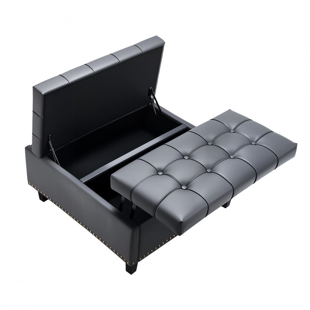 VEVOR Cassapanca Poggiapiedi Contenitore, ca. 80 x 80,5 x 43 cm, in Pelle PU e Spugna ad Alta Densità, con Tavolino da Caffè Imbottito, Bottone Trapuntato, Piano Sollevabile, per Soggiorno, Grigio