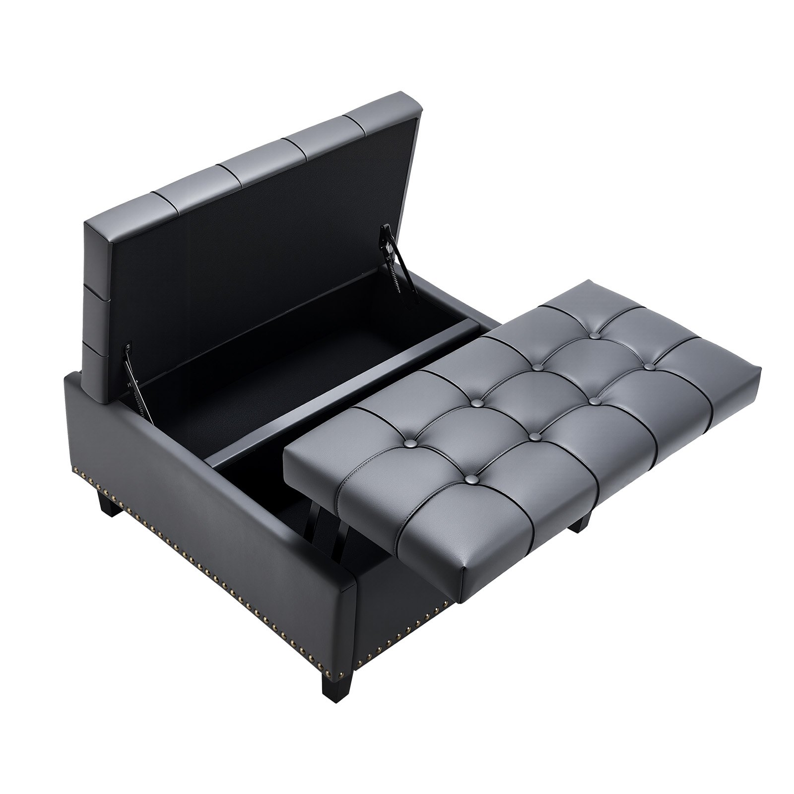 VEVOR Cassapanca Poggiapiedi Contenitore, ca. 80 x 80,5 x 43 cm, in Pelle PU e Spugna ad Alta Densità, con Tavolino da Caffè Imbottito, Bottone Trapuntato, Piano Sollevabile, per Soggiorno, Grigio