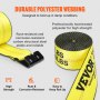 VEVOR Cinghie per verricello, 4" x 30', Capacità di carico 6000 libbre, Resistenza alla rottura 18000 libbre, Cinghie per camion con gancio piatto, soccorsi, salva alberi, giallo (confezione da 4)