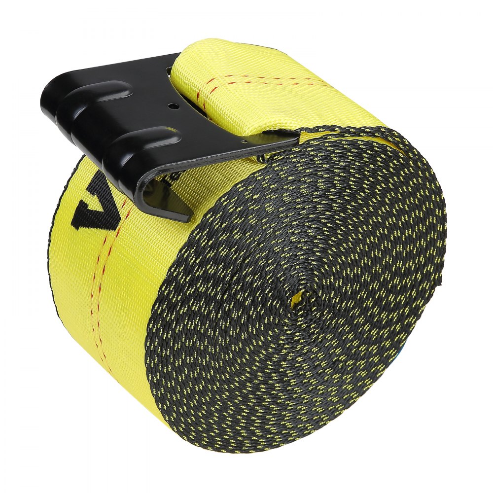 VEVOR Winch Straps, 4" x 30", 6000 lbs Load Capacity, 18000 lbs Breaking Strength, Flat Hook Truck Straps, Load Control for Trailers, Farms, Rescues, Tree Protectors, Yellow (10 Pack)