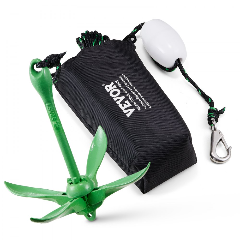 VEVOR Kit Ancora per Kayak 1,5 kg, Ancora Paddle Board con Corda da 8 m e Boa, Ancora Pieghevole per Piccole Barche con Borsa e Moschettone, Accessori per Kayak, Piccole Imbarcazioni, Canoe