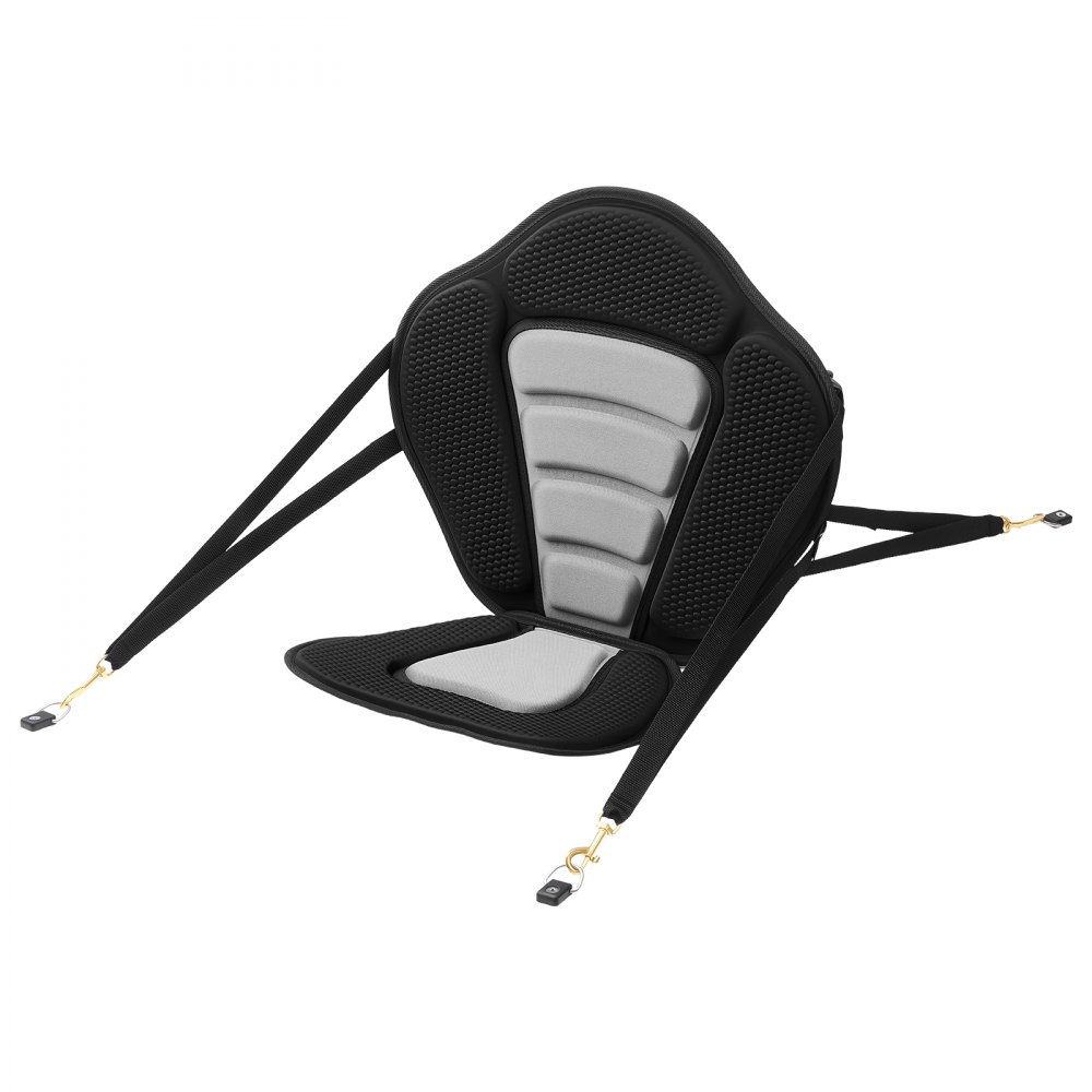 VEVOR Sedile per Kayak Sedile Imbottito con Schienale per Kayak Barche Cuscino Spessore da 12 mm per Paddleboard Tavole SUP Canoa, con Borsa Portaoggetti Cinghie RegolabilI, 1 pezzo, Nero Grigio