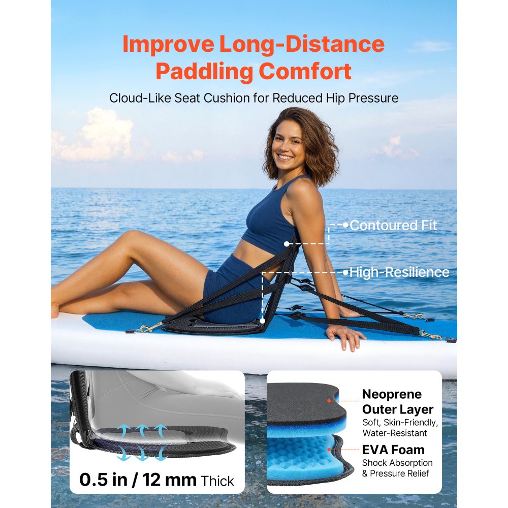 VEVOR Sedile per Kayak di Ricambio con Schienale Spessore Cuscino 12 mm, Sedile per Kayak Paddleboard Barche con Schienale Borsa Portaoggetti per SUP Canoa Attività Sportive Acquatiche, 2 pezzi